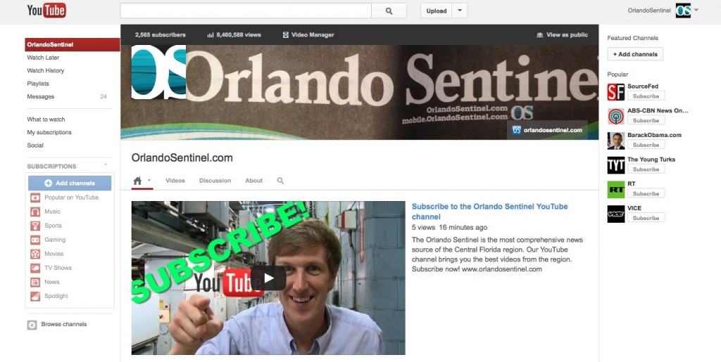 Orlando Sentinel YouTube channel