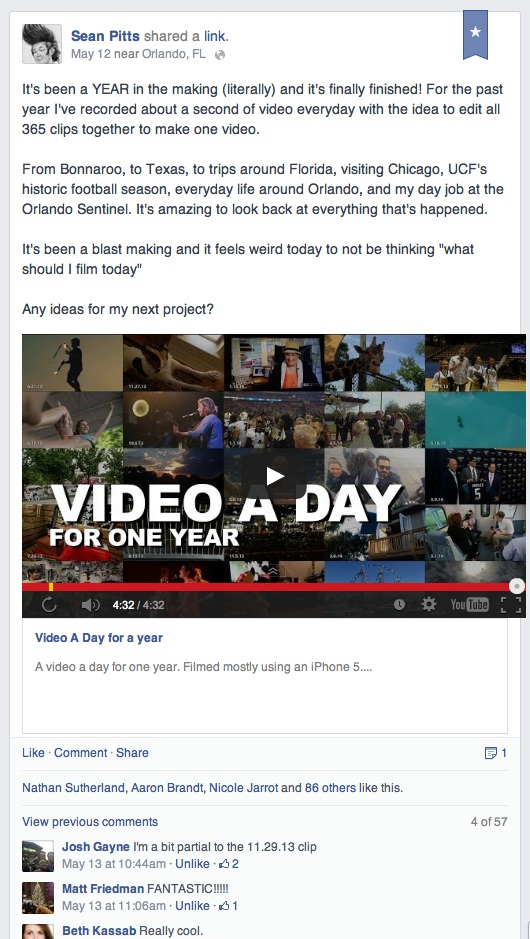 Facebook reaction to video a day.
