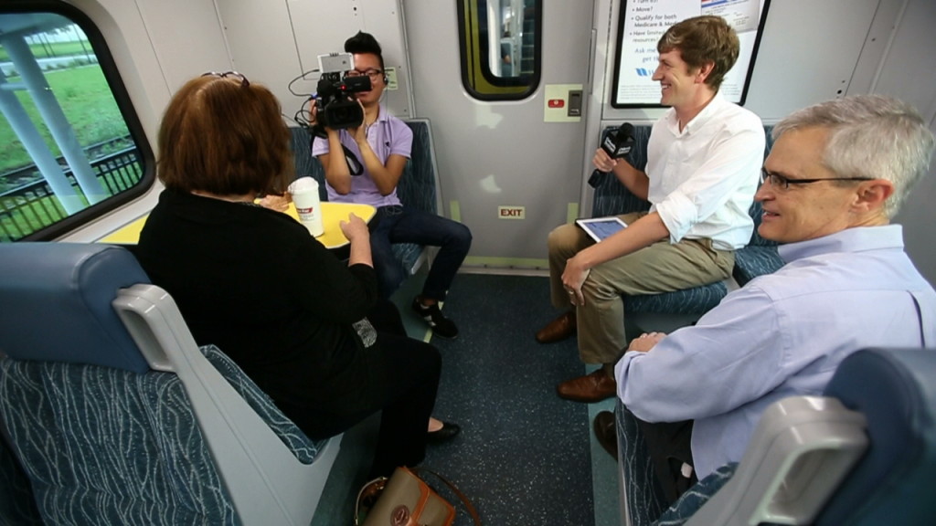 Behind the scenes photo of our livestream on SunRail's opening day.